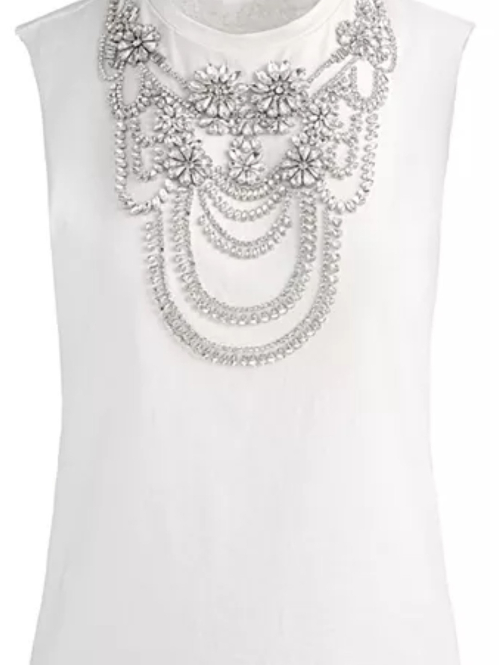 Alice + Olivia White Sleeveless Top with Silver Embellished Necklace Detail